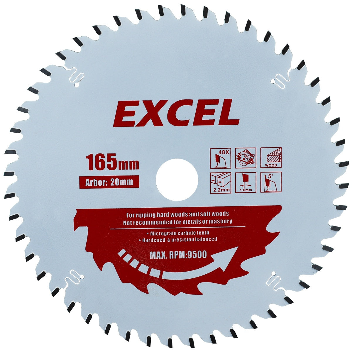 Excel 165mm 48T Plunge Saw Blade Pro Series