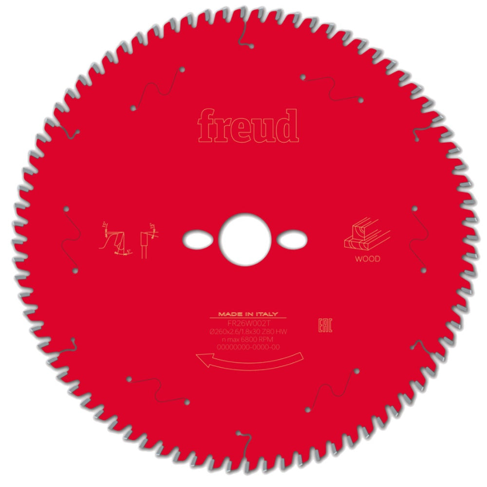 Freud 260mm Wood Table Saw Blade 80T FR26W002T F03FS09783 260mm x 30mm x 80T
