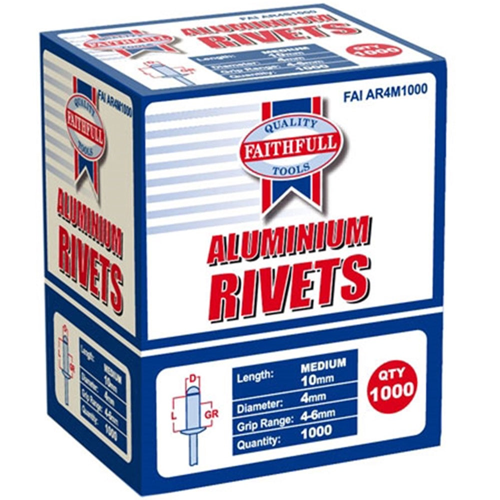 Faithfull 4 X 10mm Aluminium Rivets 4mm Medium Pre-Pack of 1000 FAIAR4M1000