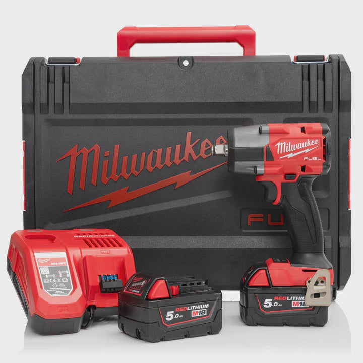 Milwaukee M18 FMTIW2F12-502X 18V Fuel Brushless 1/2" Mid-Torque Impact Wrench with 2 x 5.0Ah Batteries Charger & Case