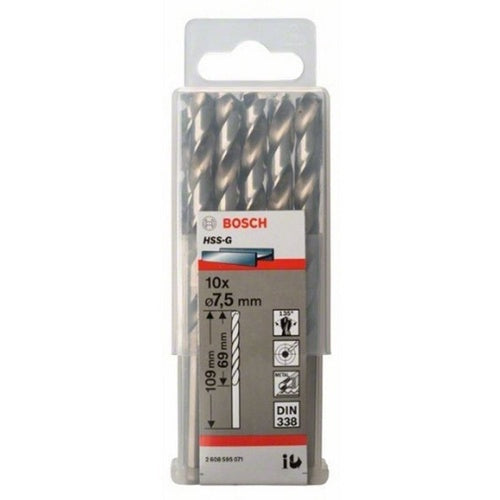 Bosch 7.5mm HSS-G Drill Bits Twist Drill Bit 109 mm Plain Shank 2608595071