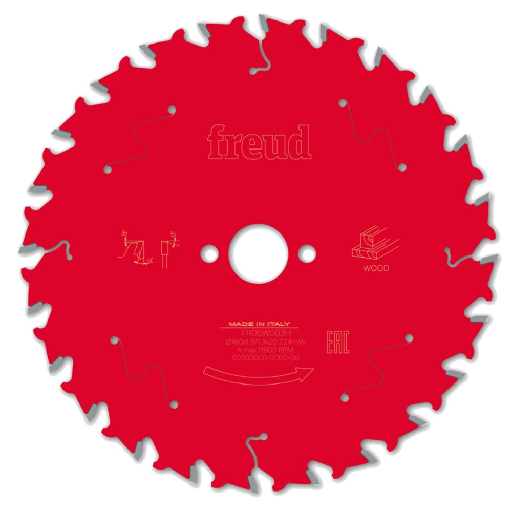 Freud 160mm 24T Circular Saw Blade for Wood F03FS09675 160mm x 20mm x 24T