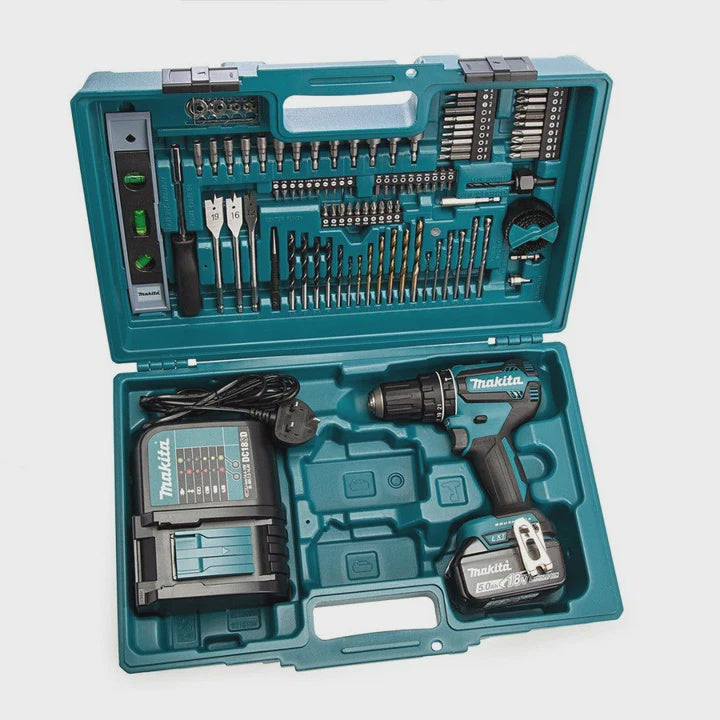 Makita DHP485STX5 18V LXT Brushless Combi Drill With 1 x 5.0Ah Battery, Charger & 101 Piece Bit Set In Case