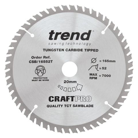 Trend Wood Cordless Circular Craft Thin Kerf Saw Blade 165mm x 20mm x 52T CSB/16552T