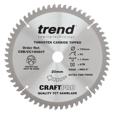 Trend Wood Cordless Mitre Craft Crosscut Saw Blade 190mm x 20mm x 60T CSB/CC19060T