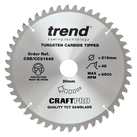Trend Wood Mitre Craft Crosscut Saw Blade 216mm x 30mm x 48T CSB/CC21648