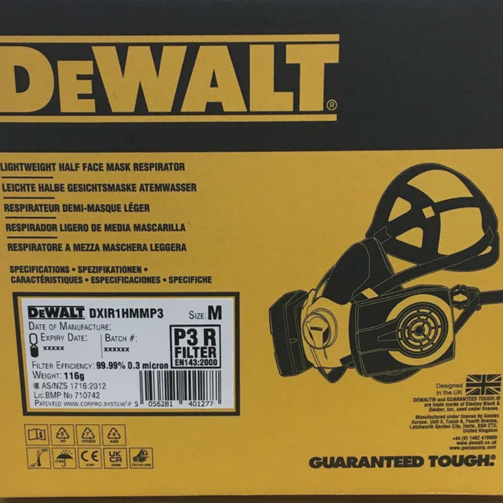 Dewalt DXIR1HMLP3 Lightweight Half Face Mask Respirator with P3 Filters - Size L