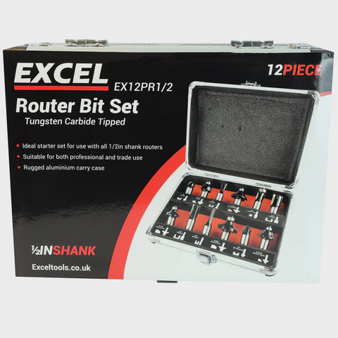 Excel 1/4in Shank TCT Router Cutter Bit 12 Piece Set