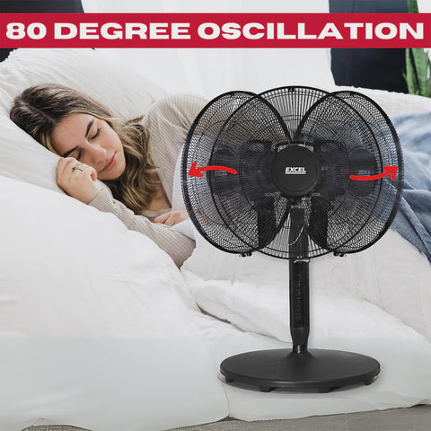 Excel 16" Height Adjustable Digital Pedestal Fan with Remote Control - Black