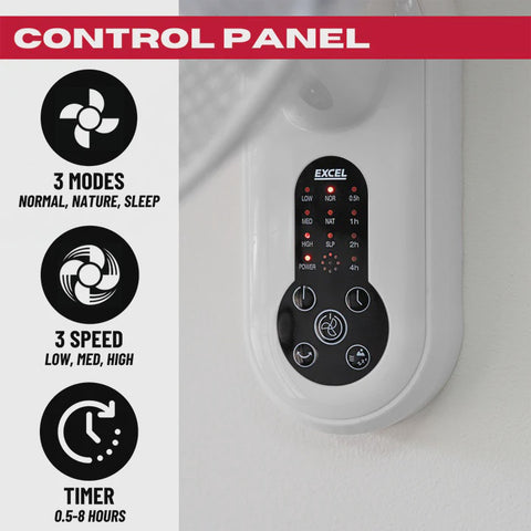 Excel 16" Wall Mount Fan with Remote Control - White