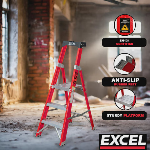 Excel Electricians Fibreglass Platform Step Ladder 8 Tread 2.51m EN131