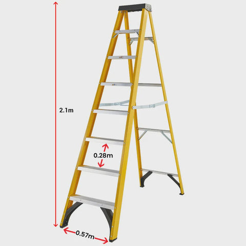 Excel Electricians Fibreglass Step Ladder 7 Tread 2.1m Heavy Duty