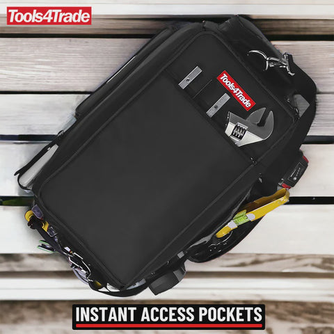 Tools4Trade 20" Heavy-Duty Tool Bag with Multi-Pockets & Hard Base - Black