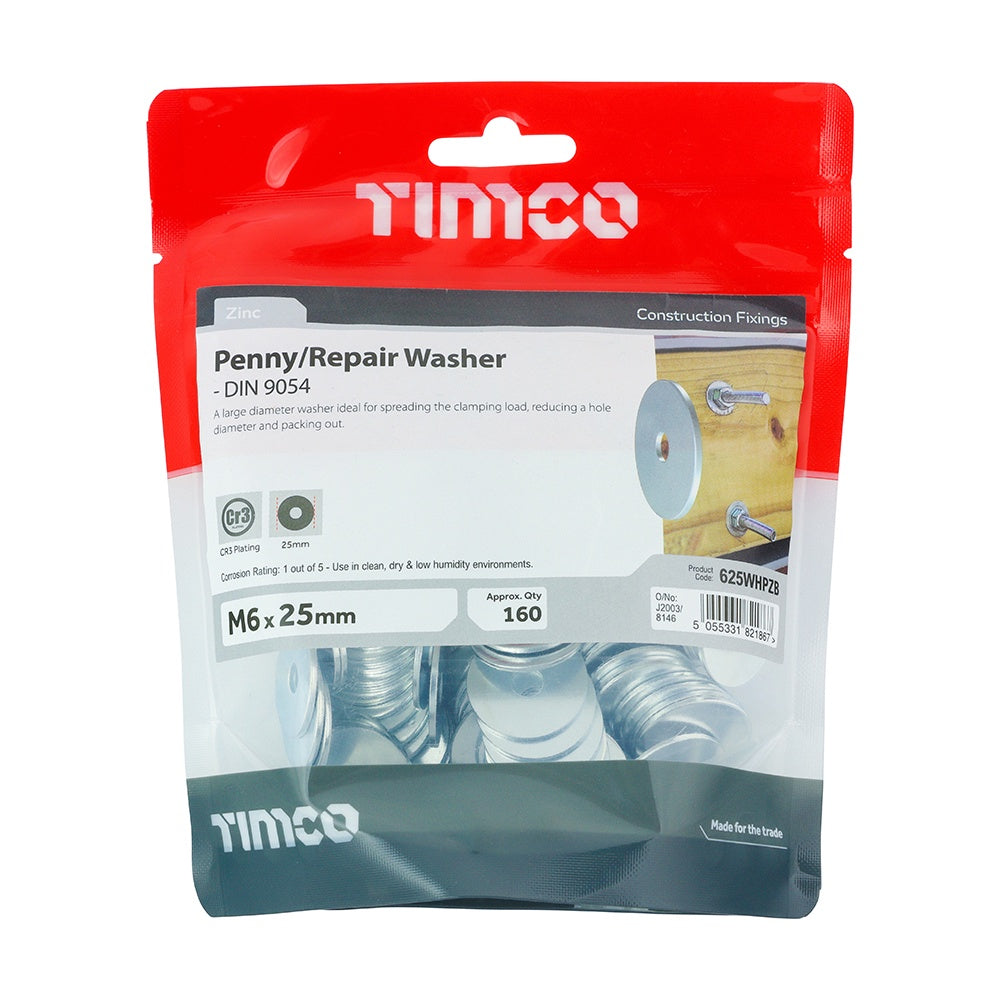 Timco M6 x 25 Penny / Repair Washers Zinc 625WHPZB