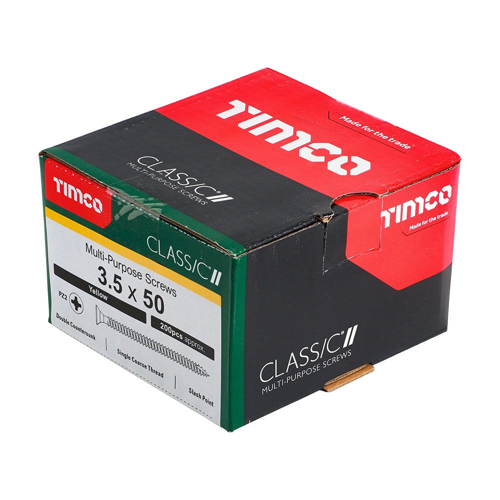 Timco 3.5 x 50mm Classic Multi-Purpose Screws Countsunk Head Yellow (200/Box) 35050CLAF