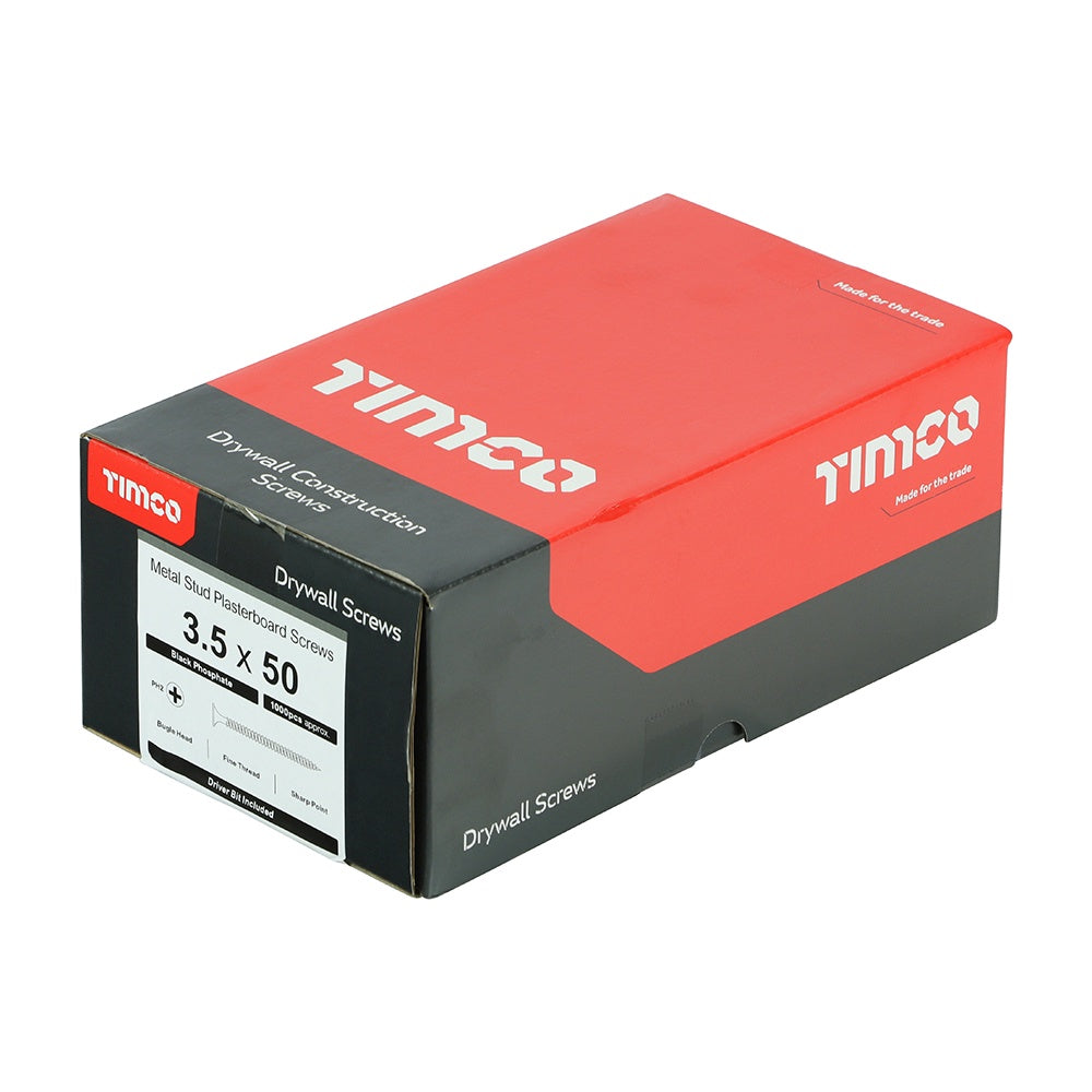 Timco 3.5 x 50mm Fine Thread Drywall Screws Bugle Head Black Phosphate (1000/Box) 00050DRY