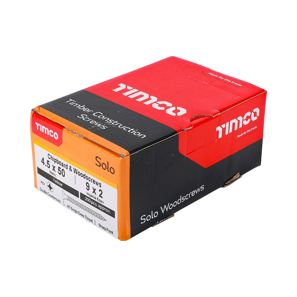 Timco 4.5 x 50mm Solo Chipboard & Woodscrews - PZ - Double Countersunk - Yellow 45050SOLOC