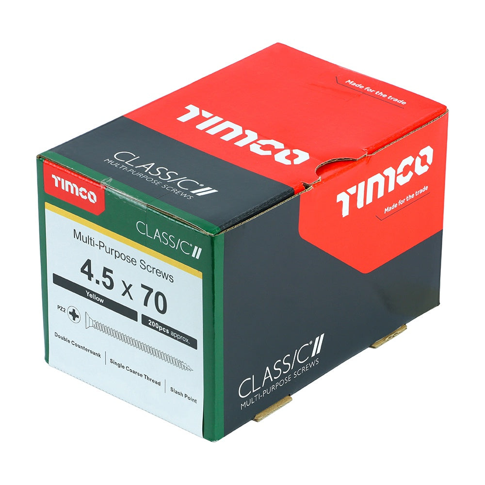 Timco 4.5 x 70mm Classic Multi-Purpose Screws Countsunk Head Yellow (200/Box) 45070CLAF