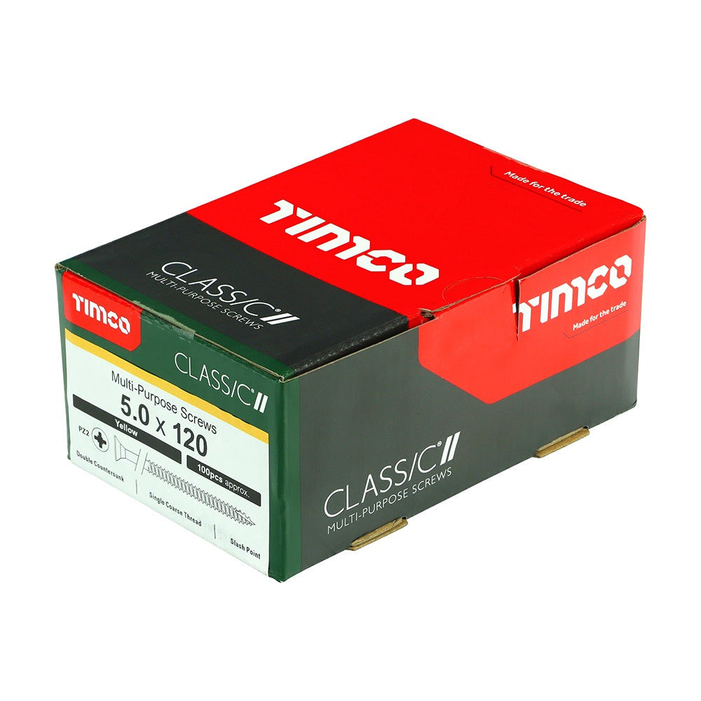 Timco 5.0 x 120mm Classic Multi-Purpose Screws Countsunk Head Yellow (100/Box) 50120CLAF