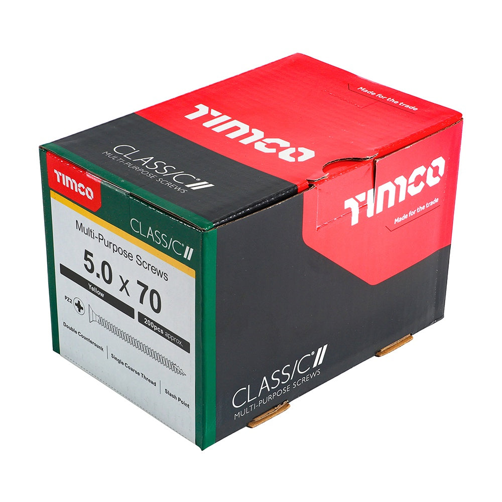 Timco 5.0 x 70mm Classic Multi-Purpose Screws Countsunk Head Yellow (200/Box) 50070CLAF