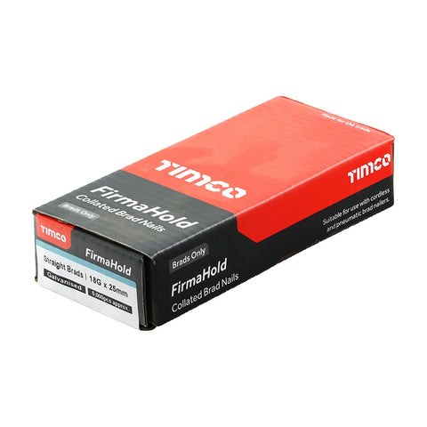 Timco FirmaHold Collated Brad Nails - 18 Gauge - Straight - Galvanised 18g x 25 BG1825