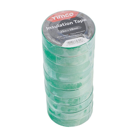 Timco 25m x 18mm PVC Insulation Tape Highly Dielectric Strength Green ITGREEN