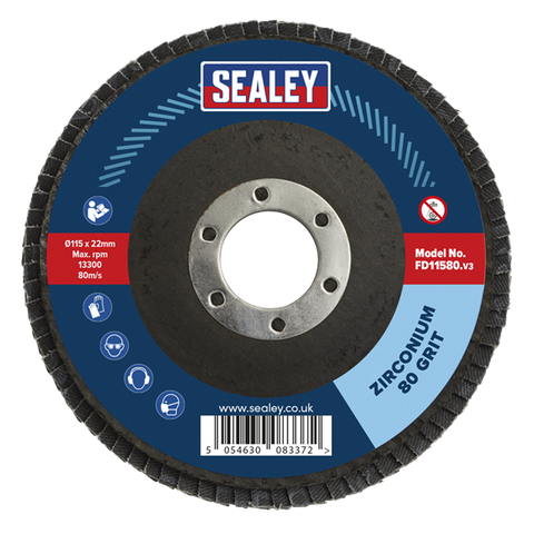 Sealey 115mm Zirconium Flap Disc 80Grit 22mm Bore FD11580