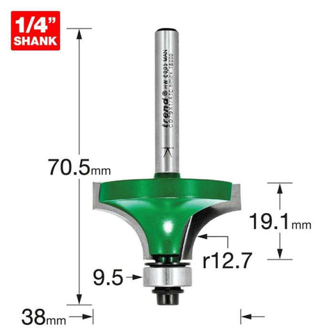 Trend 12.7mm radius x 19.1mm Cut Rounding Over Cutter C079X1/4TC