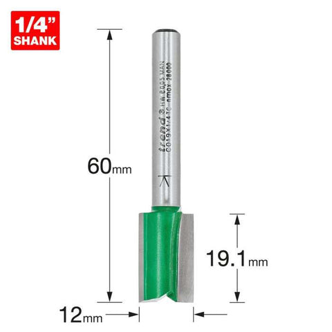 Trend 1/4" Two Flute Straight Cutter 12mm Dia. x 19.1mm Cut C019X1/4TC