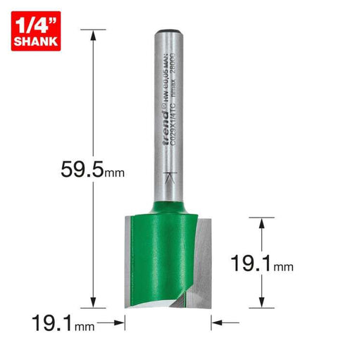Trend 1/4" Two Flute Straight Cutter 19.1mm Dia. x 19.1mm Cut C029X1/4TC