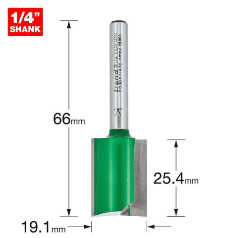 Trend 1/4" Two Flute Straight Cutter 19.1mm Dia. x 25.4mm Cut C030X1/4TC