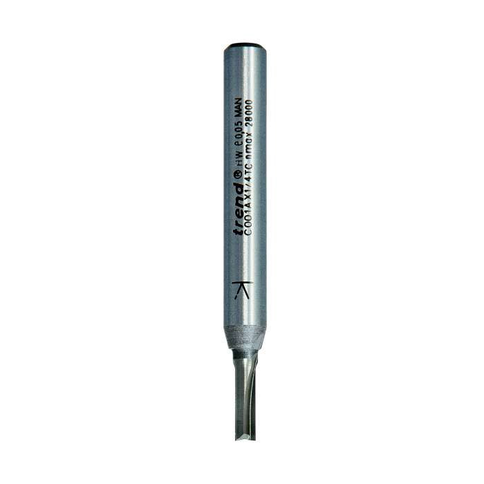 Trend 1/4" Two Flute Straight Cutter 3mm Dia. x 9.5mm Cut C001AX1/4TC