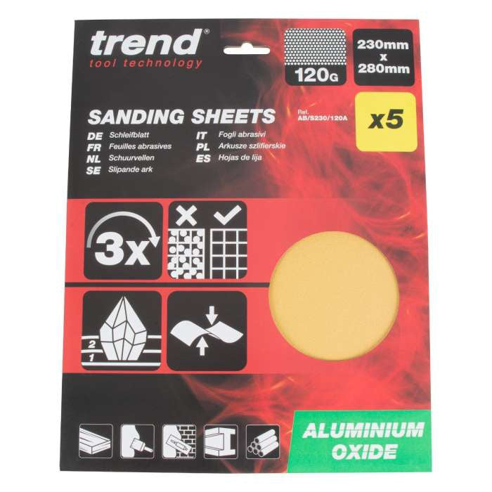 Trend 230 x 280mm 60 Grit Aluminium Oxide Sanding Sheets, 5 AB/S230/60A