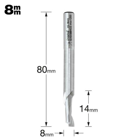 Trend Helical Plunge Cutter 8mm Dia. X 14mm Cut 50/18X8MMHSSE