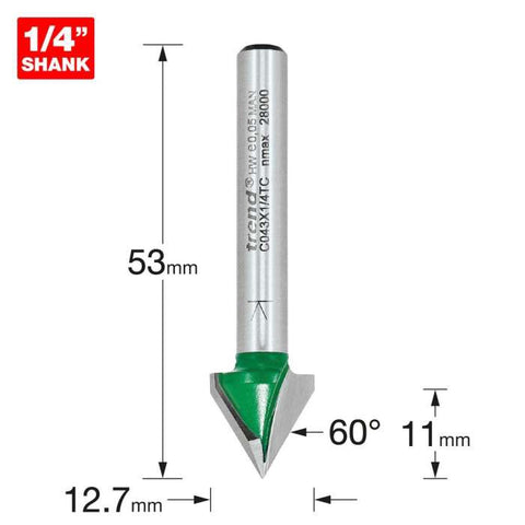 Trend 60 Degrees, 12.7mm Dia. Chamfer V Groove Cutter C043X1/4TC