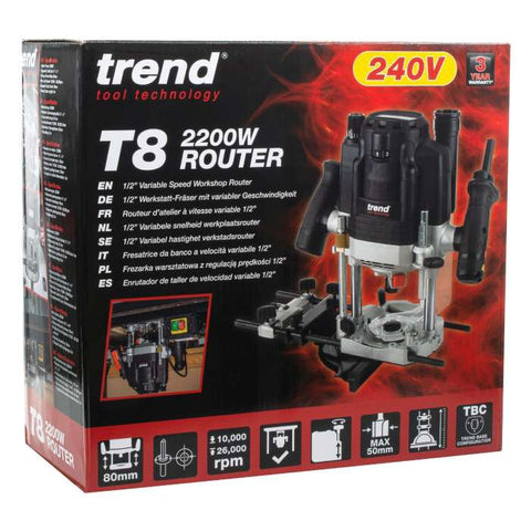 Trend T8ELK 1/2in Dual Mode Plunge Router 110V/2200W With Carry Case