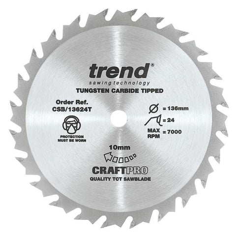 Trend Wood Cordless Circular Craft Thin Kerf Saw Blade 136mm x 10mm x 24T CSB/13624T