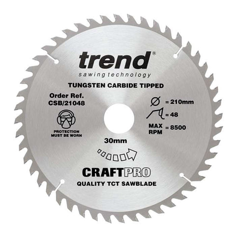 Trend Wood Mitre Craft Crosscut Saw Blade 210mm x 30mm x 48T CSB/CC21048