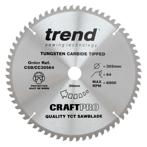 Trend Wood Mitre Craft Crosscut Saw Blade 305mm x 30mm x 64T CSB/CC30564