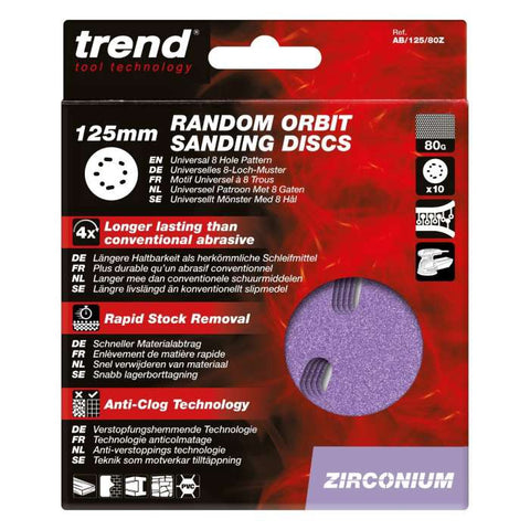 Trend Zirconium Random Orbital Sanding Disc 50pc 125mm 80 grit AB/125/80Z/B