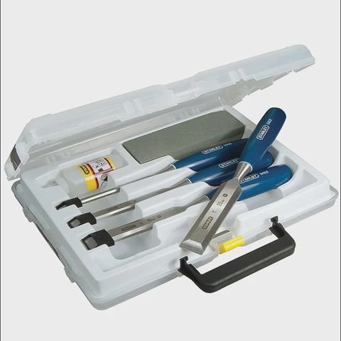 Stanley 0-16-130 5002 Bevel Edge Chisel Set 4 Piece With Stone & Oil STA016130