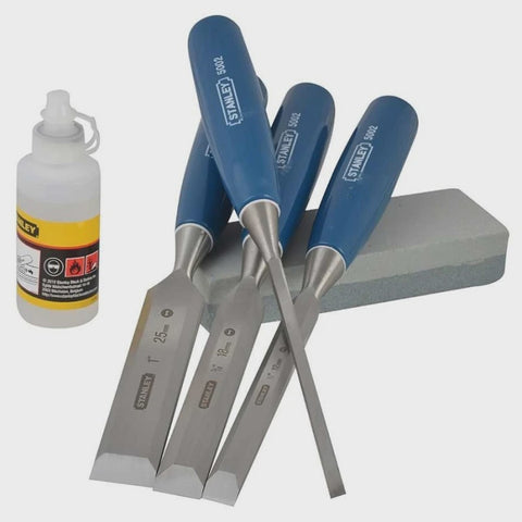 Stanley 0-16-130 5002 Bevel Edge Chisel Set 4 Piece With Stone & Oil STA016130