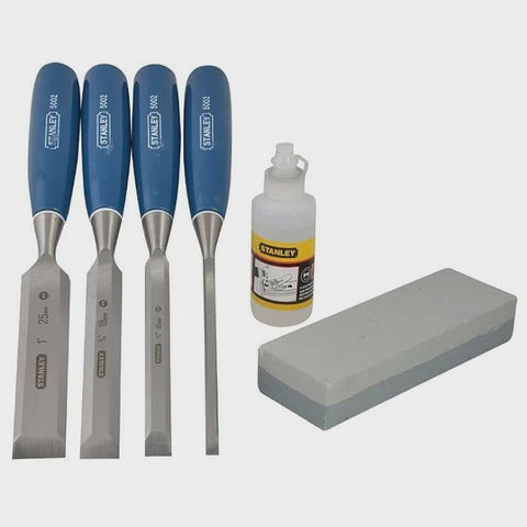Stanley 0-16-130 5002 Bevel Edge Chisel Set 4 Piece With Stone & Oil STA016130