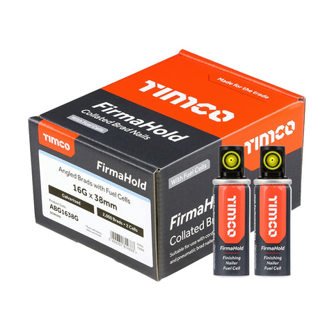 FirmaHold 38mm 16 Gauge 2000 Angled Collated Brad Nails With 2 Fuel Cells ABG1638G