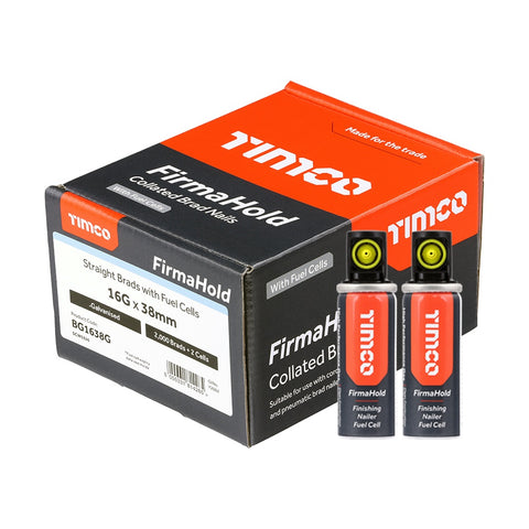 FirmaHold 38mm 16 Gauge 2000 Straight Collated Brad Nails With 2 Fuel Cells BG1638G