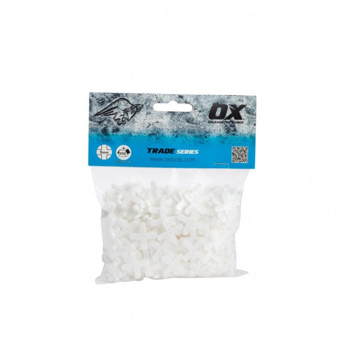OX 5mm Trade Cross Shaped Tile Spacers Pack of 250 - OX-T160905