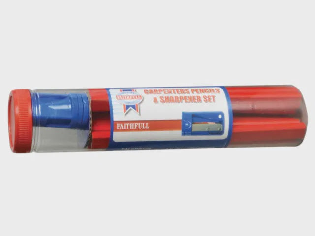 Faithfull Carpenter Pencil Tube & Sharpener clear Visible Line FAICPR12S