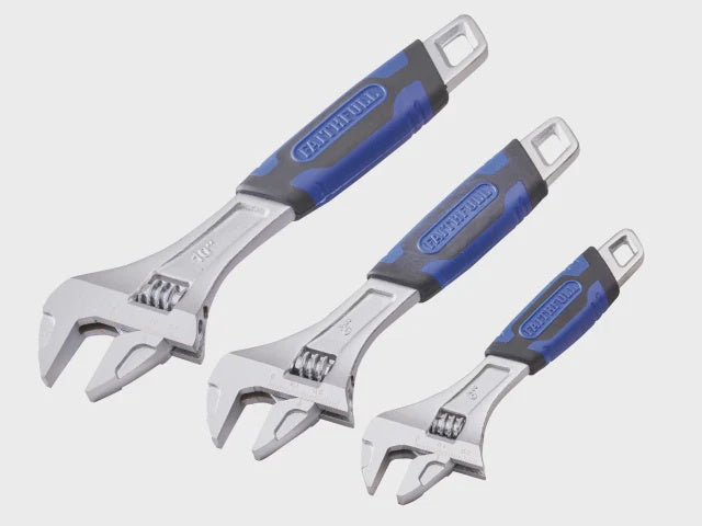 Faithfull 3 Piece Adjustable Spanner Set Moulded Soft-Grip FAIAS3PCA