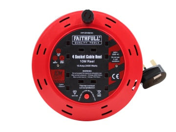 Faithfull 10m Cable Compact Cassette Reel 240V 10A 4-Socket XMS25CR10M