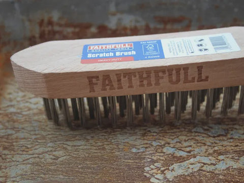 Faithfull Heavy-Duty Scratch Brush Four Row 28 Gauge Wire Bristles FAI6804F